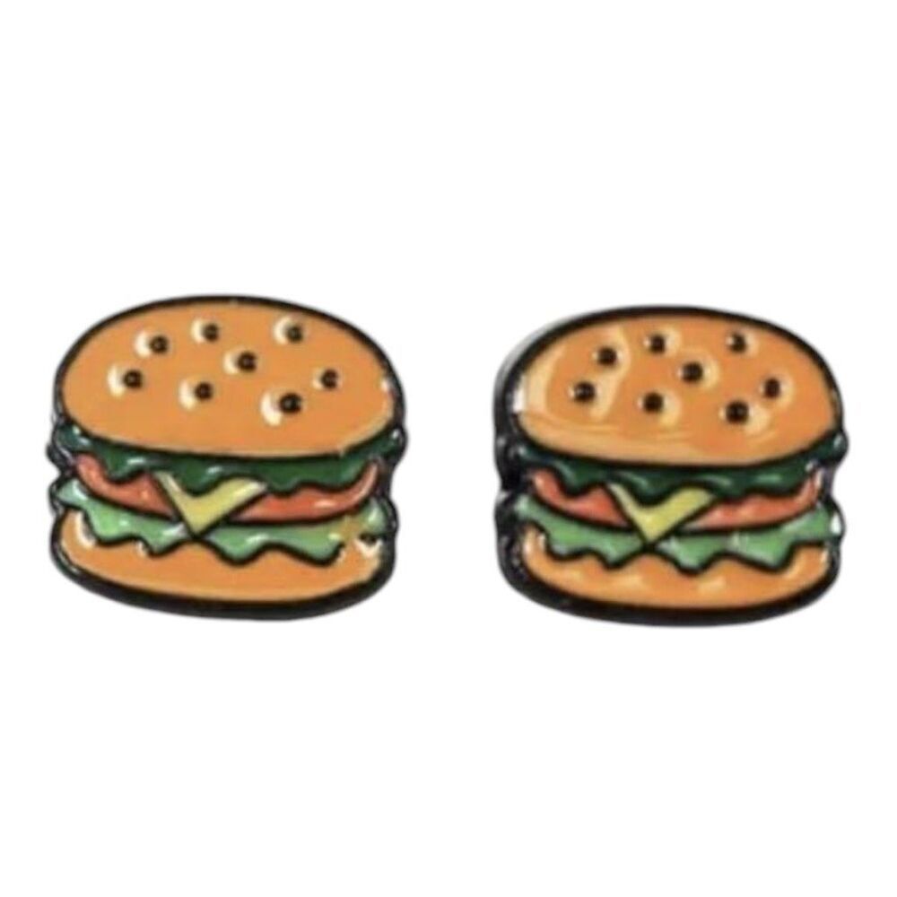 Brand New Womens Boutique Girls Burger Cheeseburger Enamel Stud Earrings